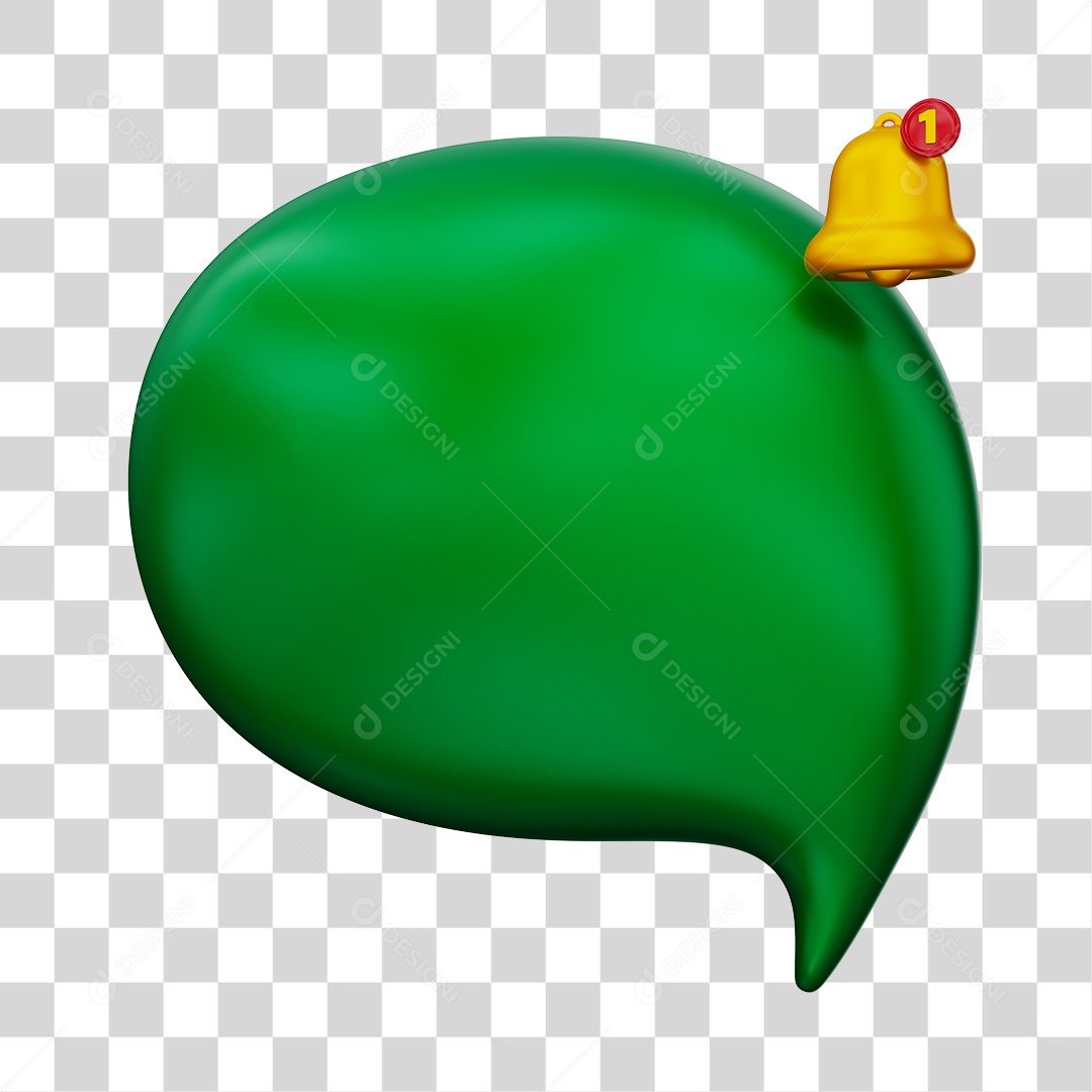 Caixa de Mensagem com Notificação Elemento 3D Verde Para Composição PNG Transparente