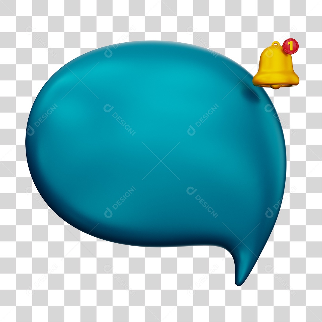 Caixa de Mensagem com Notificação Elemento 3D Azul Para Composição PNG Transparente