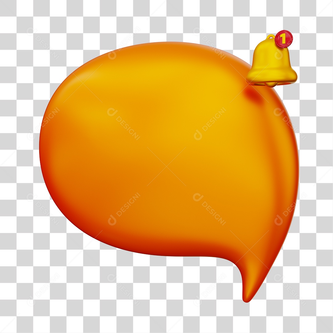Caixa de Mensagem com Notificação Elemento 3D Laranja Para Composição PNG Transparente