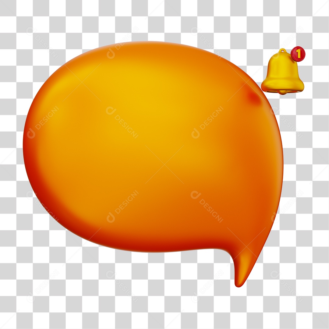 Caixa de Mensagem com Notificação Elemento 3D Laranja Para Composição PNG Transparente