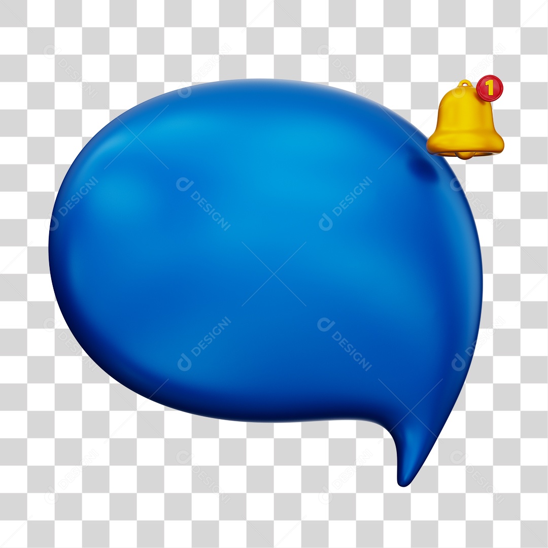 Caixa de Mensagem com Notificação Elemento 3D Azul Escuro Para Composição PNG Transparente