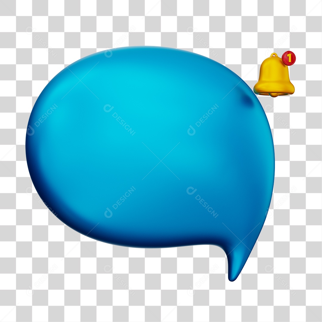 Caixa de Mensagem com Notificação Elemento 3D Azul Para Composição PNG Transparente