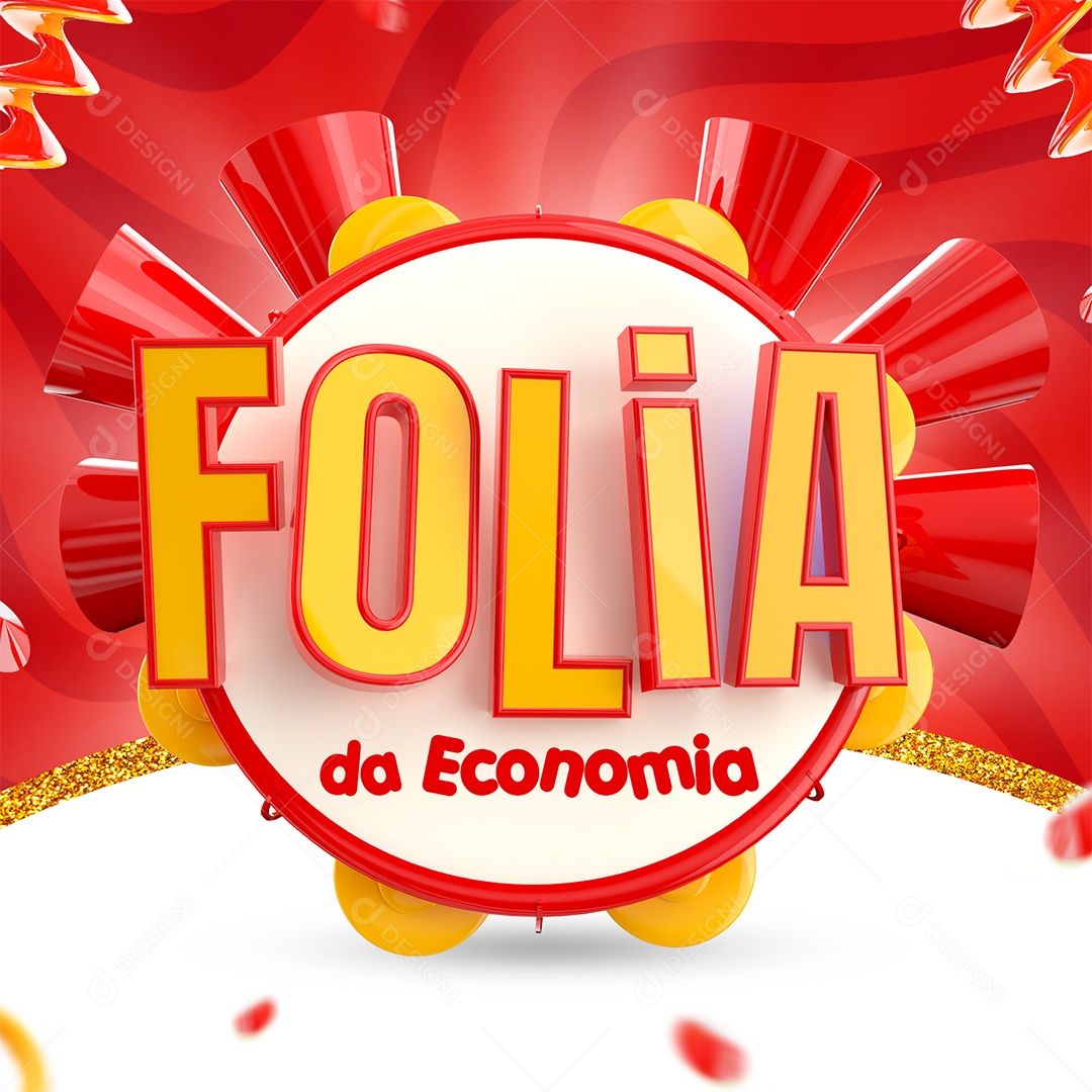 Selo 3D Folia da Economia Carnaval Vermelho PSD
