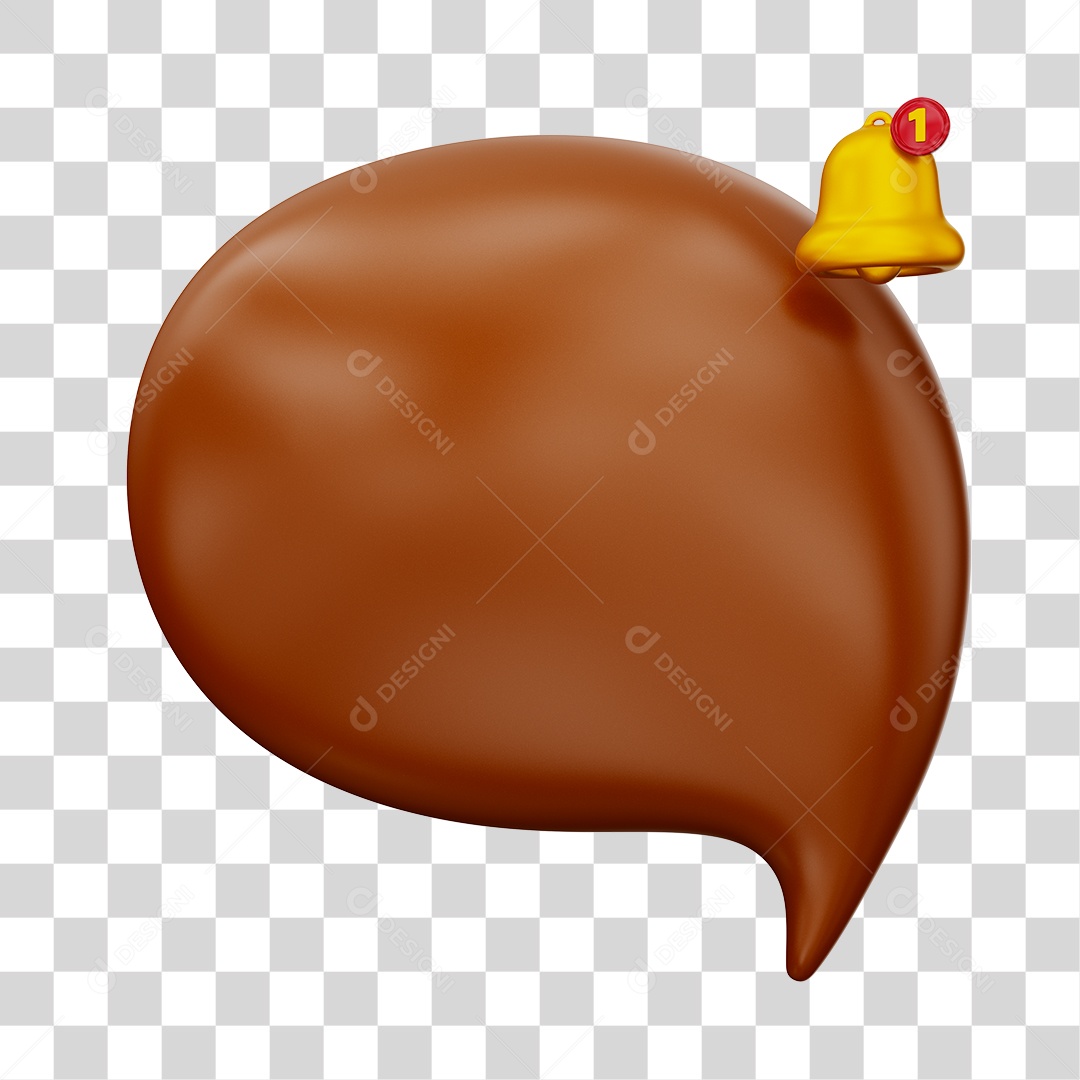 Caixa de Mensagem com Notificação Elemento 3D Marrom Para Composição PNG Transparente