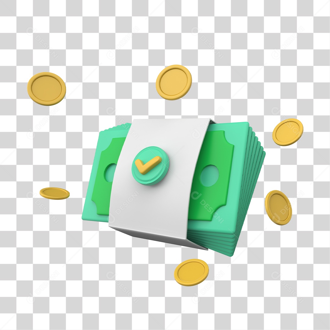 Dinheiro e Moedas Elemento 3D para Composição PNG Transparente