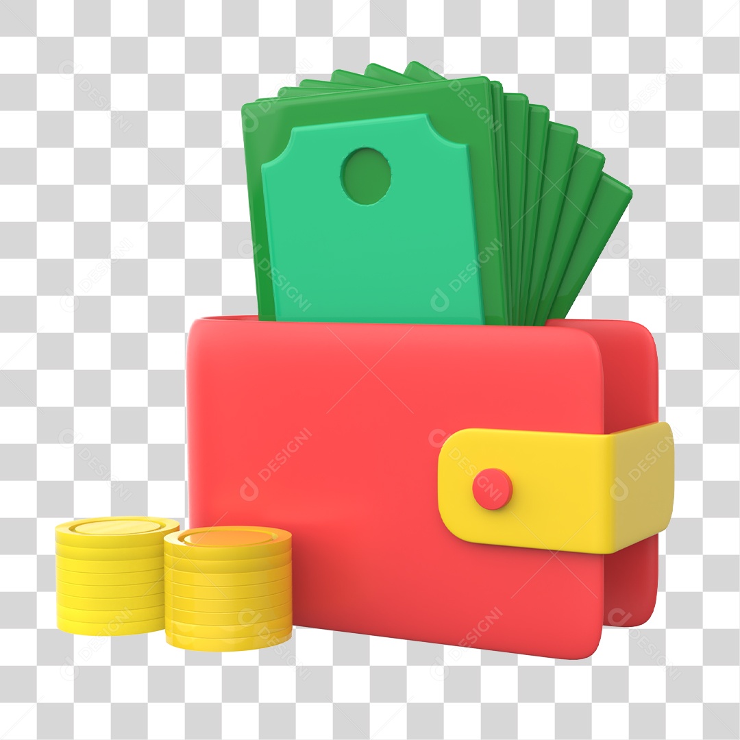 Carteira com Dinheiro Elemento 3D para Composição PNG Transparente