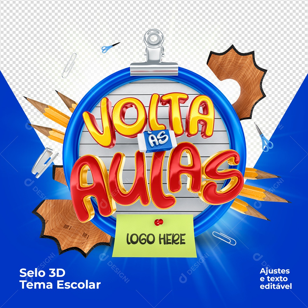 Selo 3D Para Composição Volta às Aulas