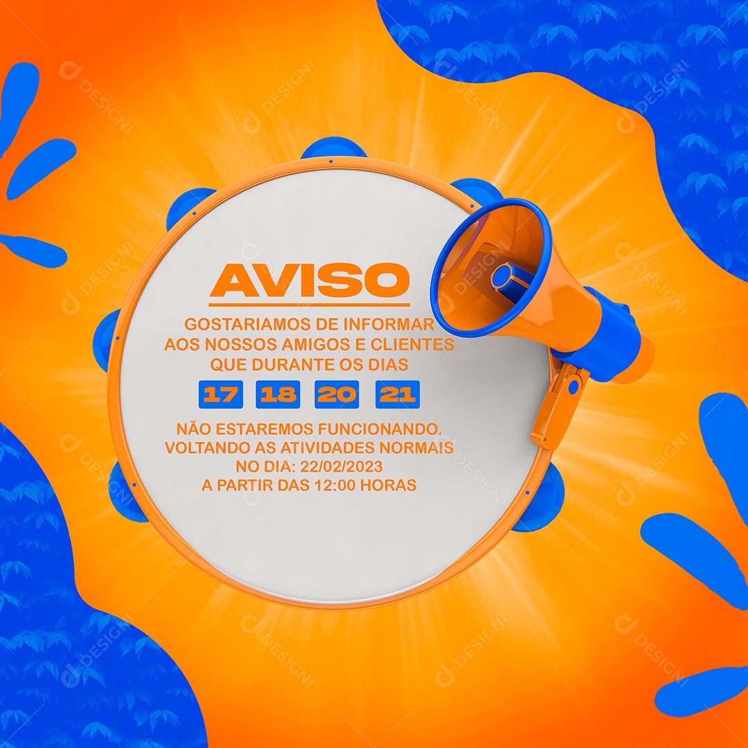 Aviso Gostariamos de Informar aos Nossos Amigos e Clientes Feriado Carnaval Social Media PSD Editável