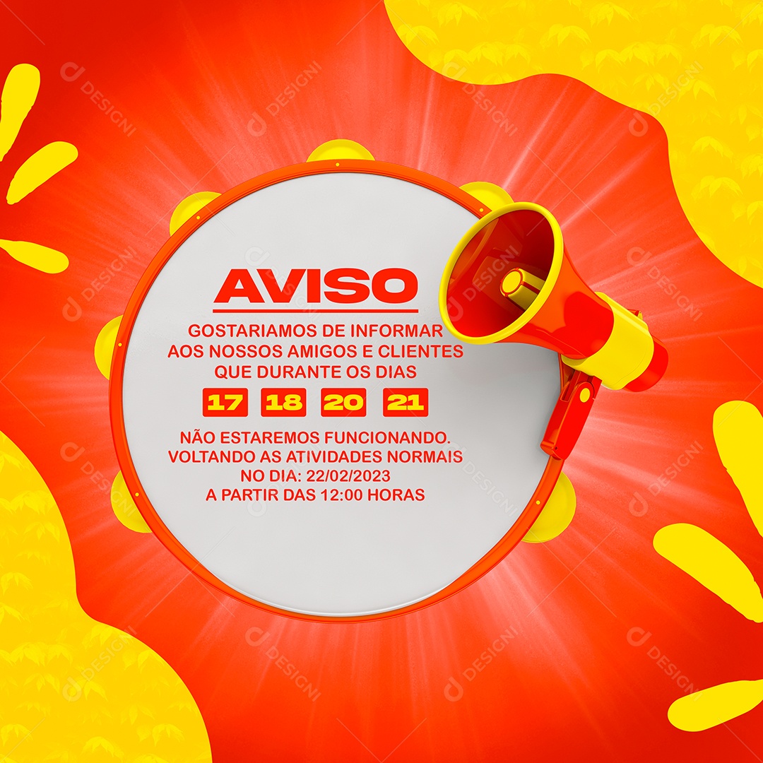 Aviso Gostariamos de Informar aos Nossos Amigos e Clientes Feriado Carnaval Social Media PSD Editável