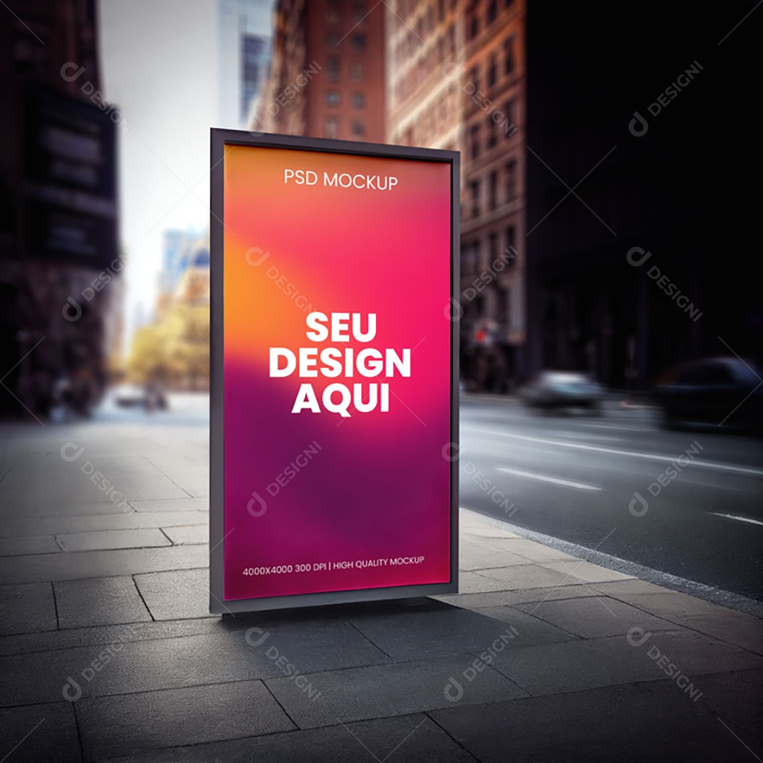 Mockup Placa Outdoor Publicitário Em Calçada PSD Editável