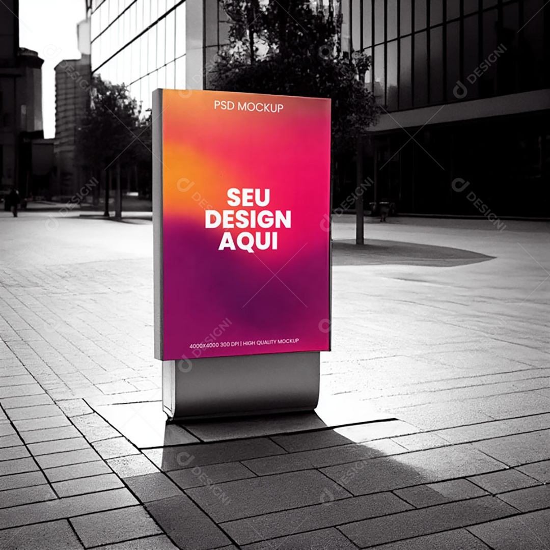 Mockup Placa Outdoor Publicitário Em Calçada PSD Editável