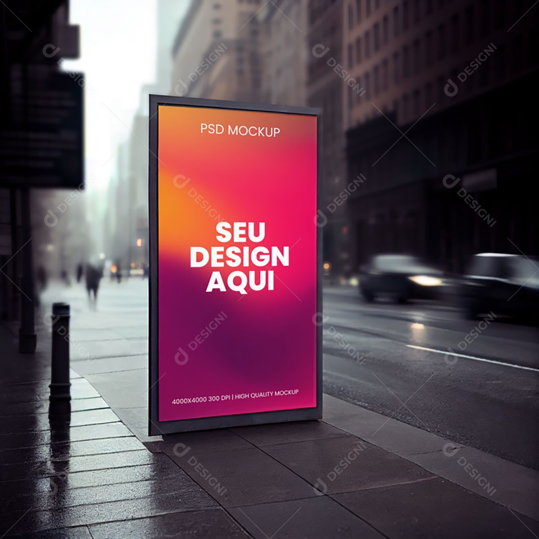 Mockup Placa Outdoor Publicitário Em Calçada PSD Editável