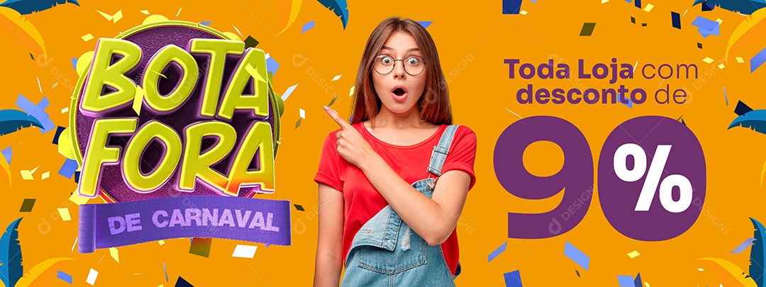 Socia Media Banner Bota Fora de Carnaval Toda Loja com Desconto de 90% PSD Editável