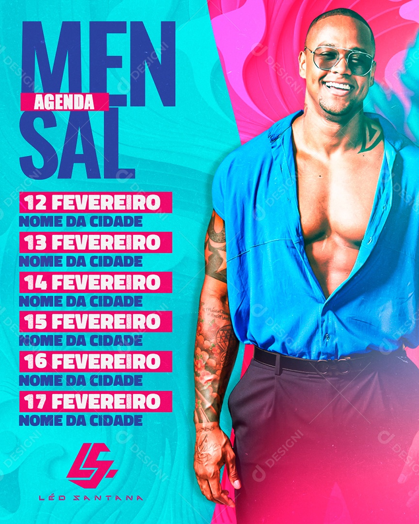 Agenda Mensal Léo Santana Flyer Carnaval Social Media PSD Editável