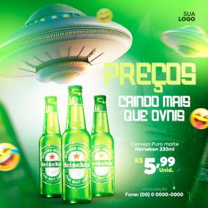 Preços Caindo Mais Que Ovnis Heineken 5,99 Unidade Cervejaria Social Media PSD Editável