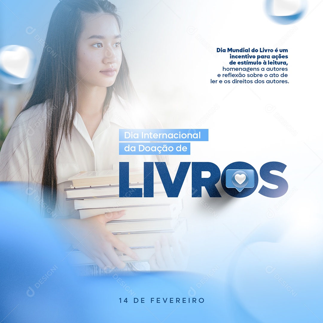 Dia Internacional da Doação de Livros 14 de Fevereiro Social Media PSD Editável