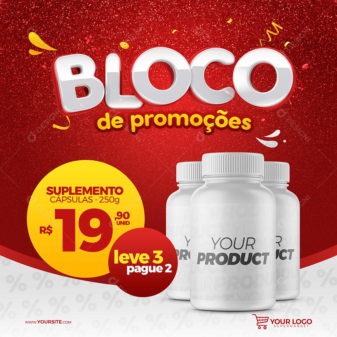 Bloco de Promoções Suplemento Capsulas Farmácia Carnaval Social Media PSD Editável