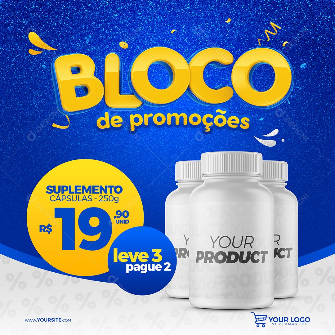 Bloco de Promoções Suplemento Capsulas Farmácia Carnaval Social Media PSD Editável