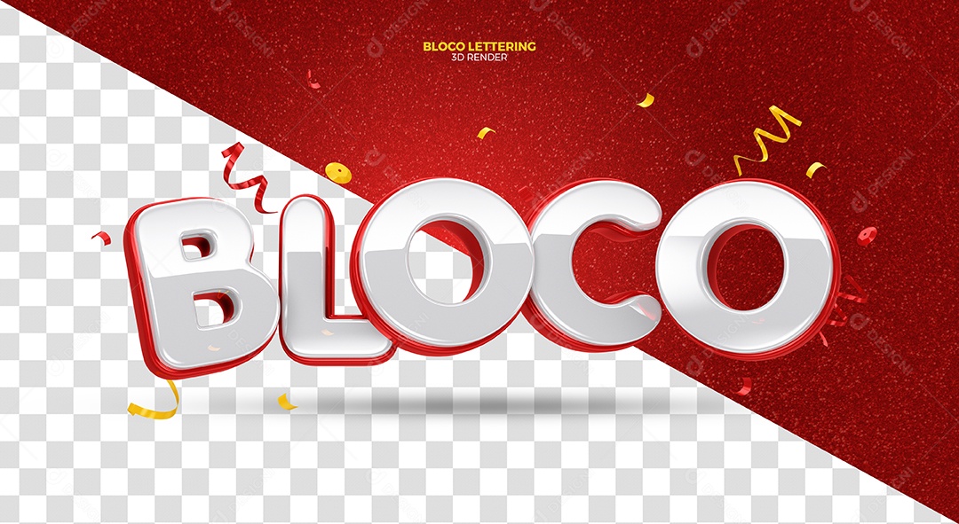Bloco Texto 3D Bloco Branco e Vermelho de Carnaval para Composição PSD