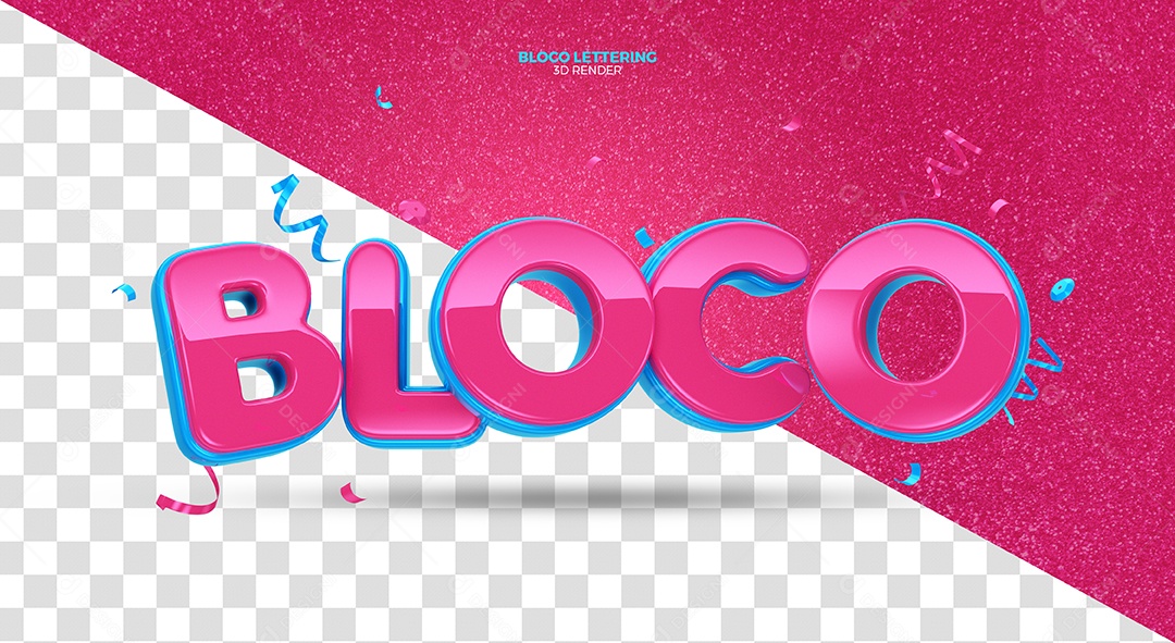 Bloco Texto 3D Bloco Rosa e Azul de Carnaval para Composição PSD