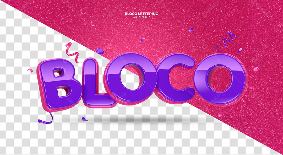 Bloco Texto 3D Roxo e Rosa de Carnaval para Composição PSD