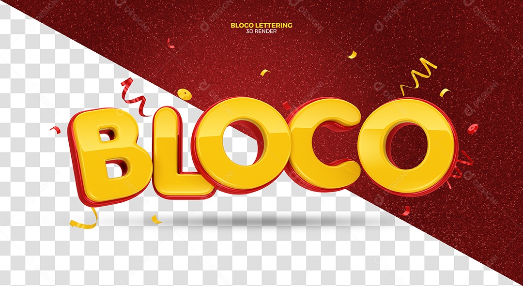 Bloco Texto 3D Dourado de Carnaval para Composição PSD