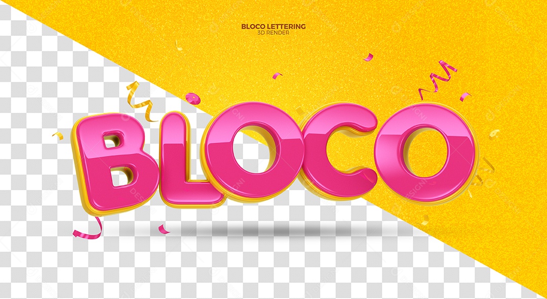 Bloco Texto 3D Rosa de Carnaval para Composição PSD