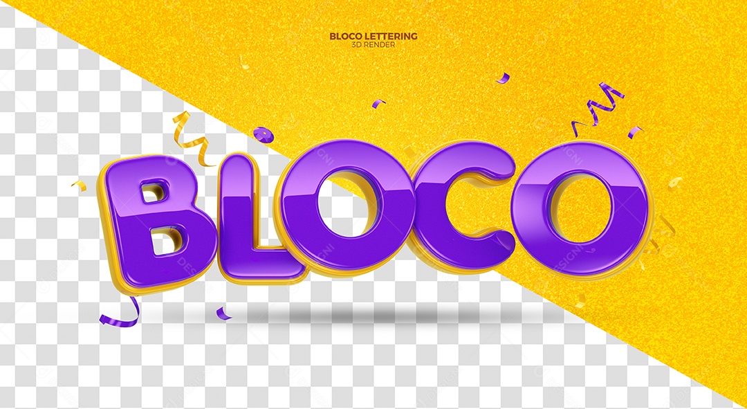 Bloco Texto 3D Roxo de Carnaval para Composição PSD