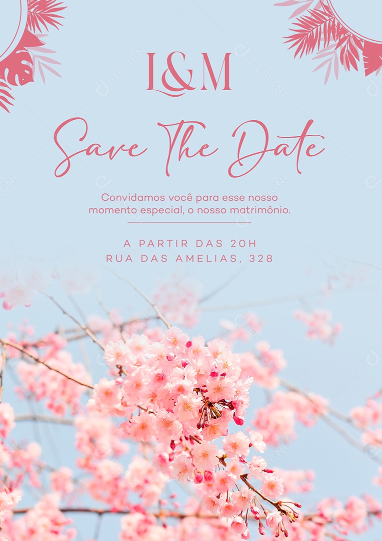 Modelo de Convite de Casamento Save The Date PSD Editável