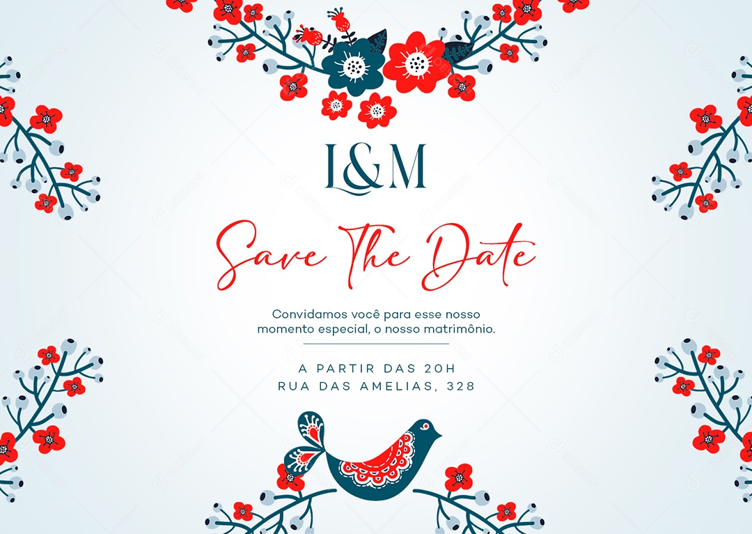 Modelo de Convite de Casamento Save The Date PSD Editável