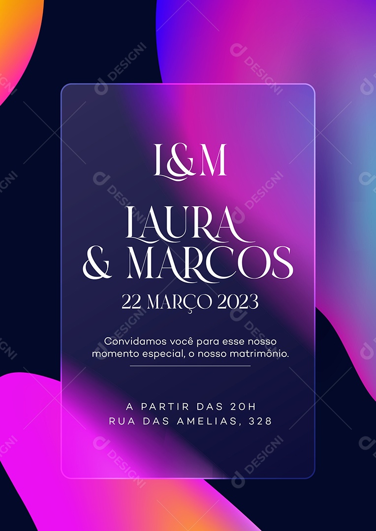 Modelo de Convite de Casamento Laura & Marcos Convidamos Você PSD Editável