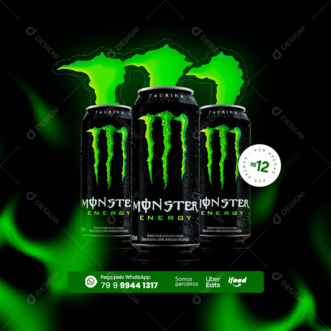 Monster Energy 12,00 Distribuidora de Bebida Social Media PSD Editável