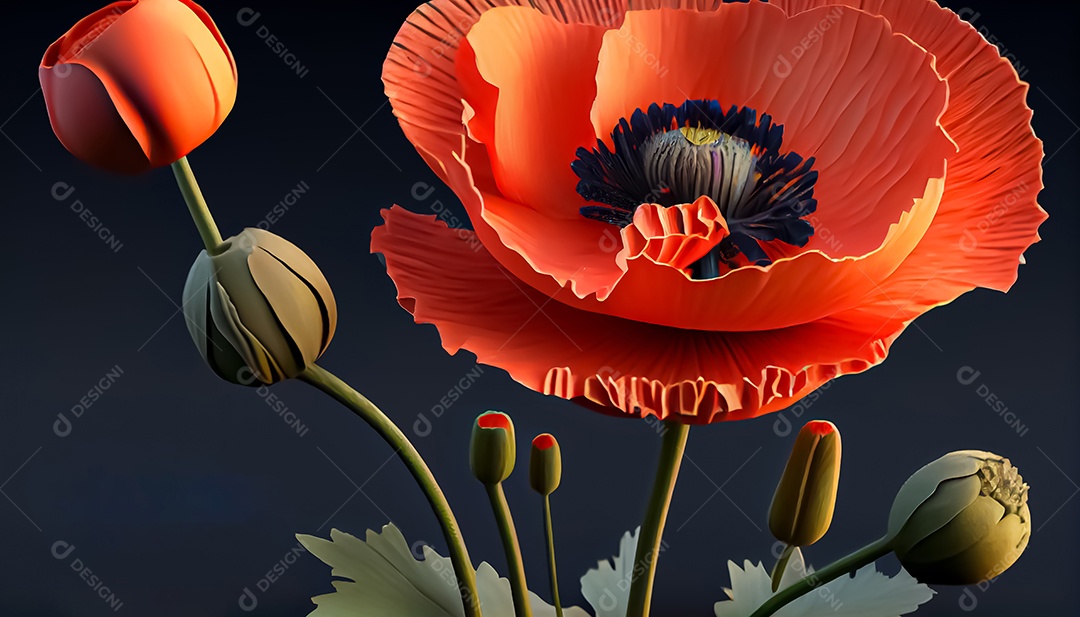 Flor de papoula de primavera realista 3D