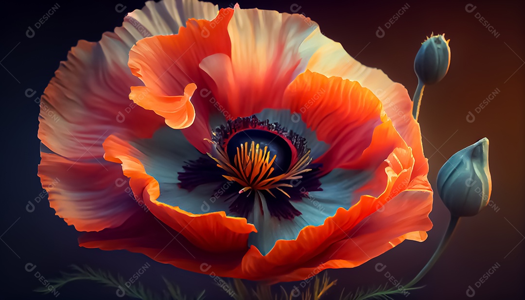 Flor de papoula de primavera realista 3D