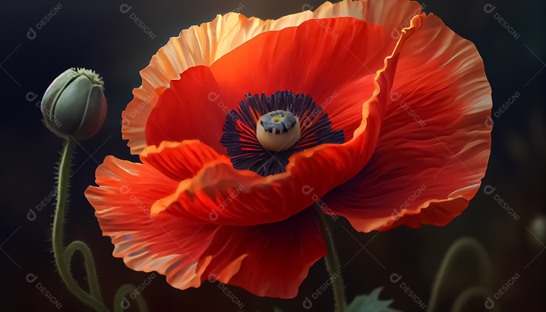 Flor de papoula de primavera realista 3D