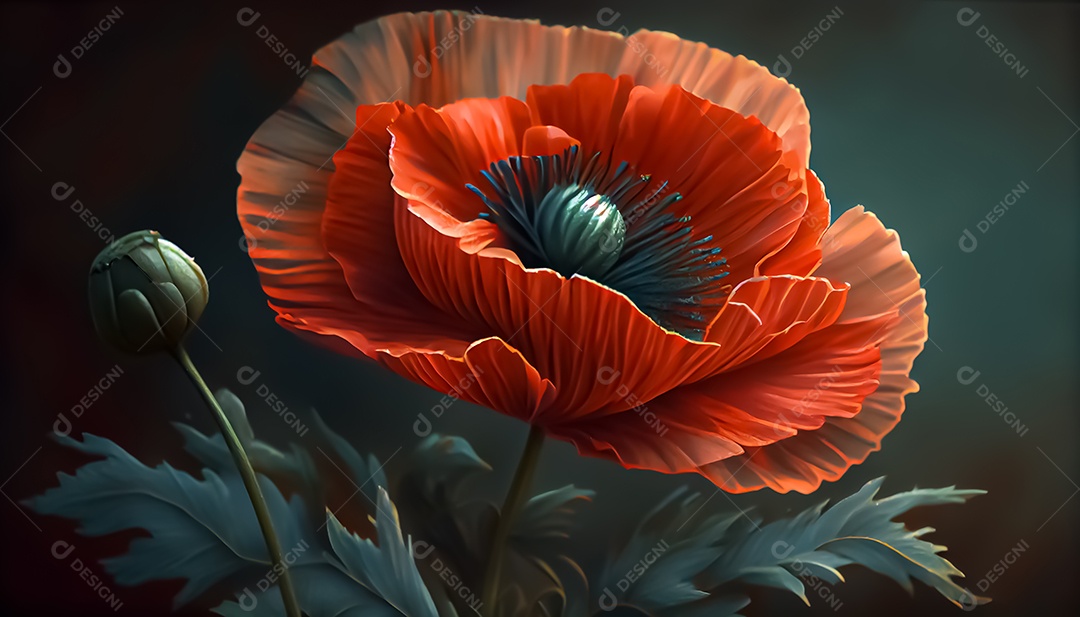 Flor de papoula de primavera realista 3D