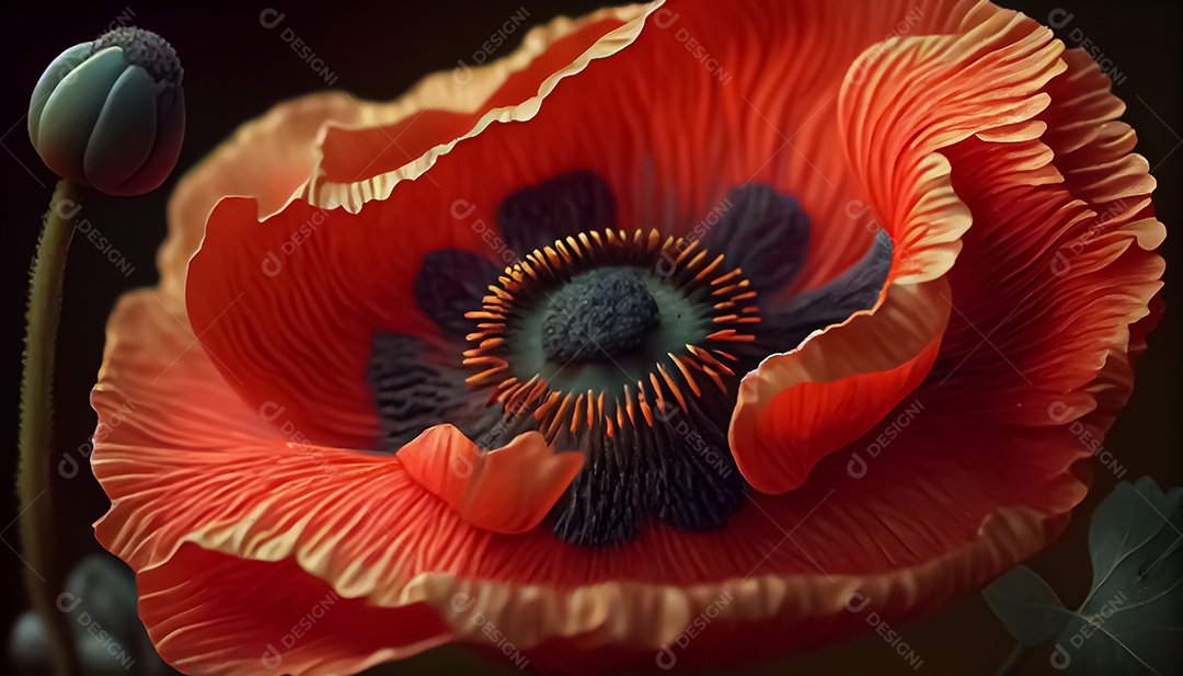 Flor de papoula de primavera realista 3D