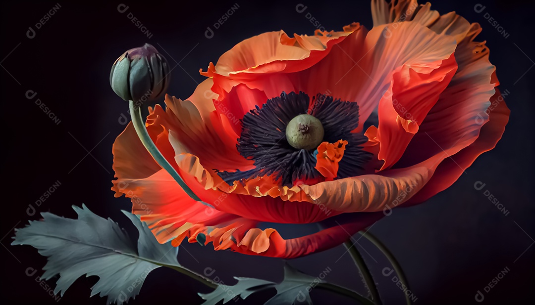 Flor de papoula de primavera realista 3D