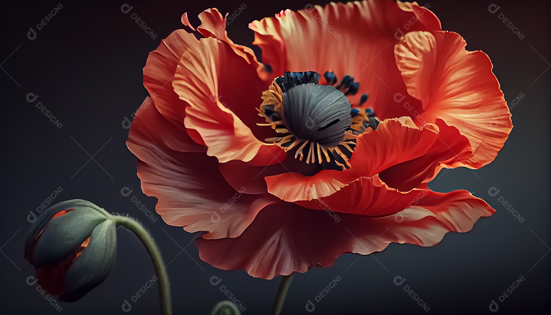 Flor de papoula de primavera realista 3D