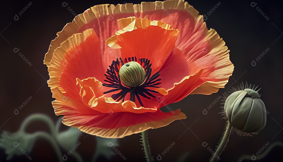 Flor de papoula de primavera realista 3D