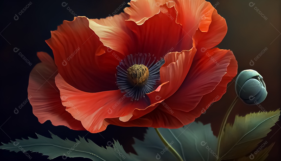 Flor de papoula de primavera realista 3D