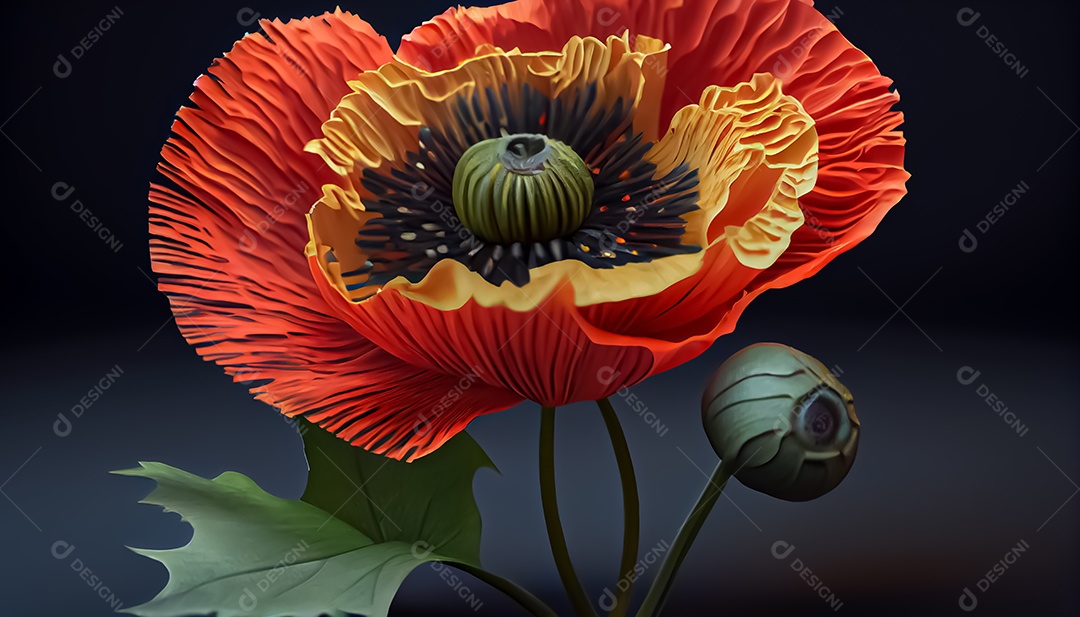 Flor de papoula de primavera realista 3D