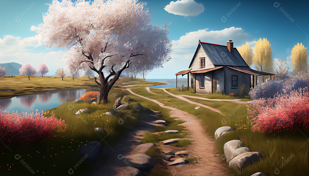 Primavera paisagem realista 3D