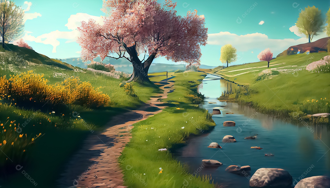 Primavera paisagem realista 3D