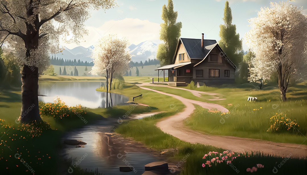 Primavera paisagem realista 3D