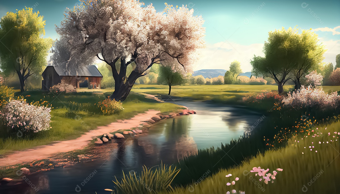 Primavera paisagem realista 3D