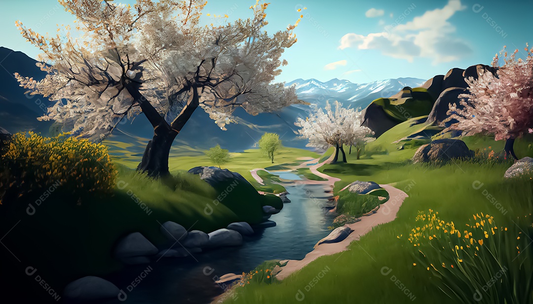 Primavera paisagem realista 3D