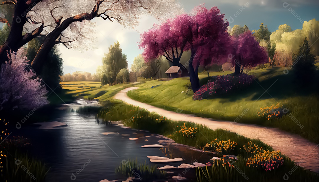 Primavera paisagem realista 3D