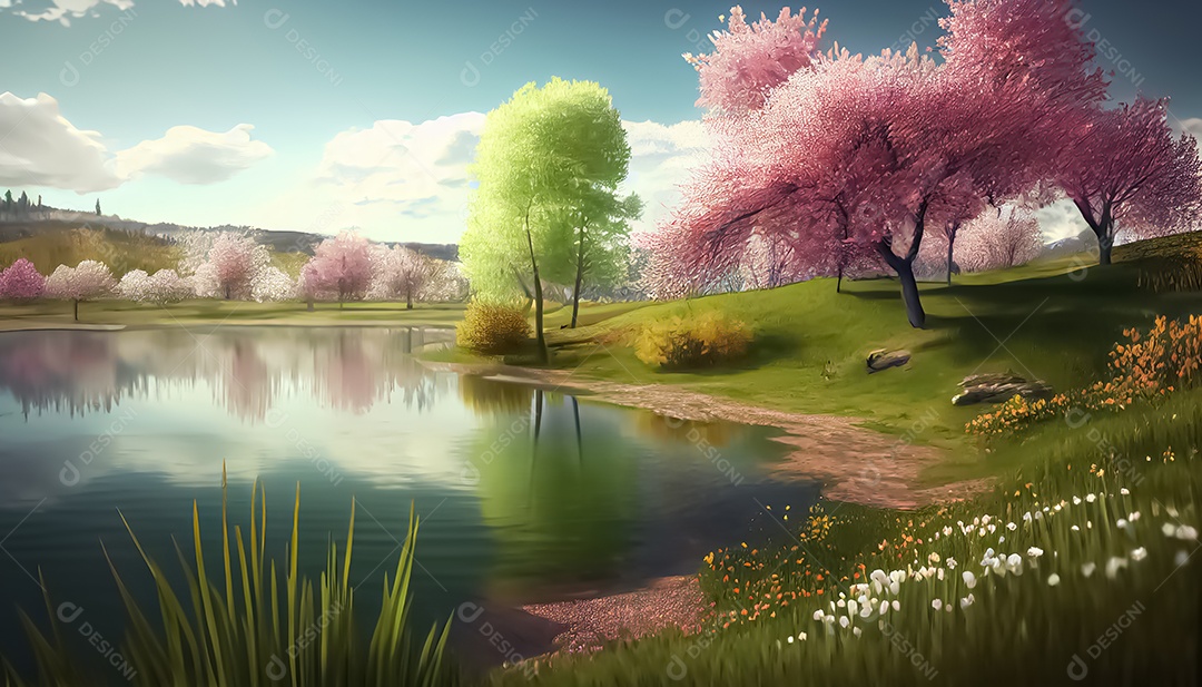 Primavera paisagem realista 3D