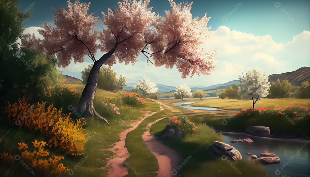 Primavera paisagem realista 3D